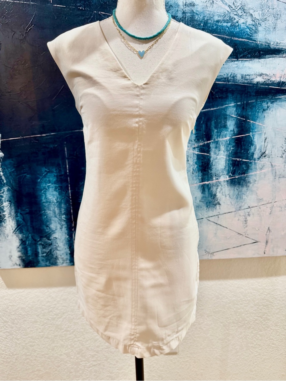 Mango Cream V-Neck Cap Sleeve Mini Dress Viscose Blend Fit and Flare Size 2